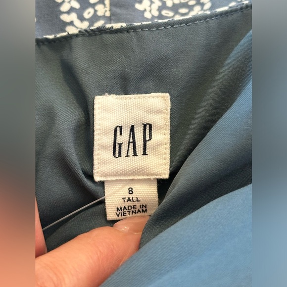 Sz 8 Tall Gap button front floral dress tie shoulder blue white midi fully lined - Picture 5 of 7